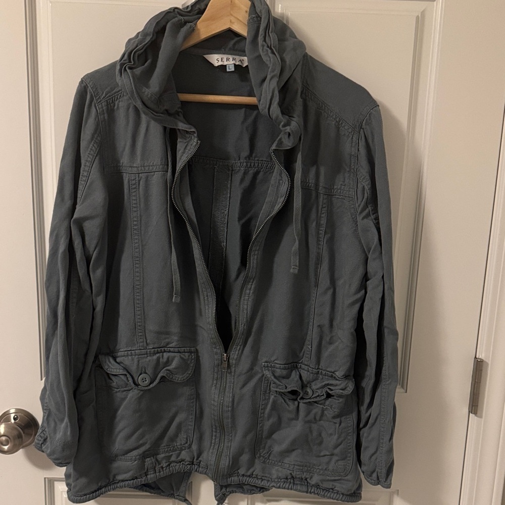 Serra Blue/Charcoal Hooded Lightweight Jacket